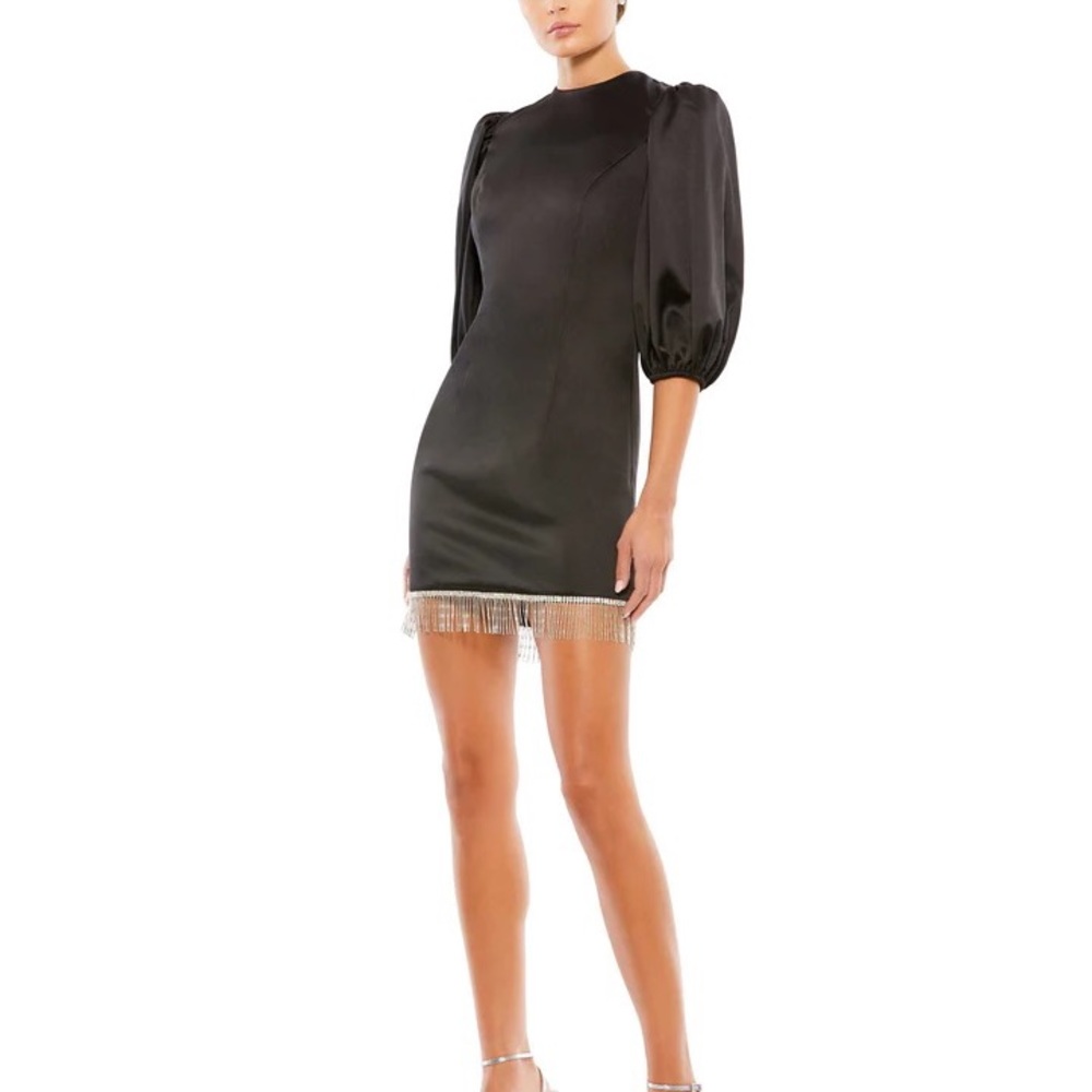 New with tag! Mac Duggal Beaded Fringe Hem Mini Dress Black Dress Size 6